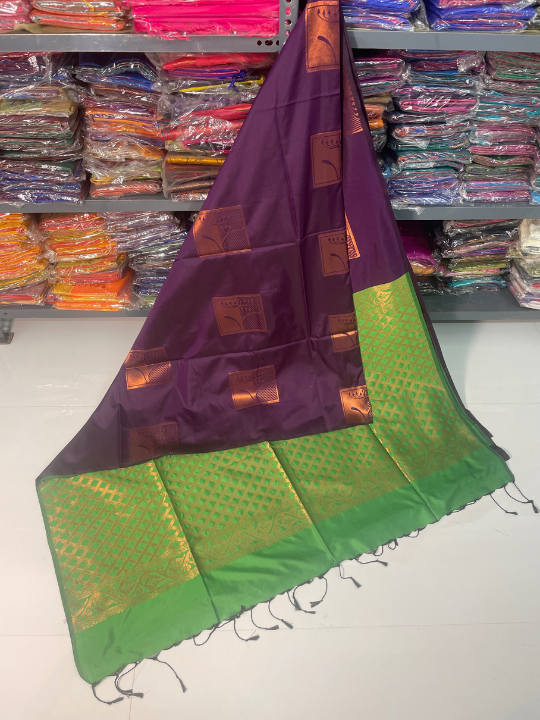 Authentic Kanjivaram Silk Sarees (Dark Purple & Dark Green)