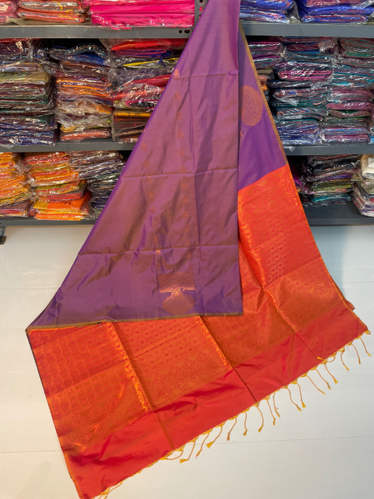 Authentic Kanjivaram Silk Sarees (Purple & Orange)