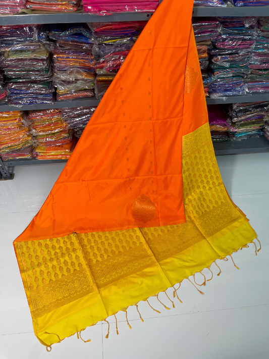 Authentic Kanjivaram Silk Sarees (Orange & Yellow )