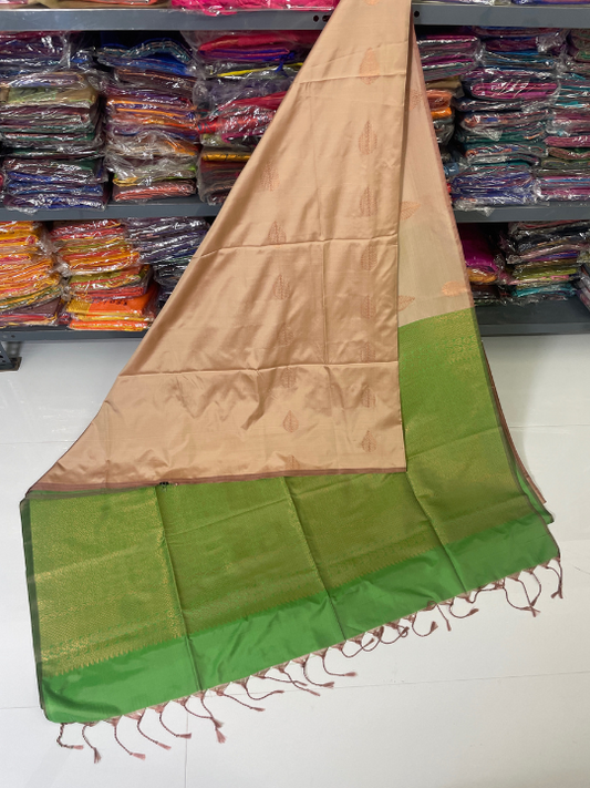 Authentic Kanjivaram Silk Sarees (Cream & Green)