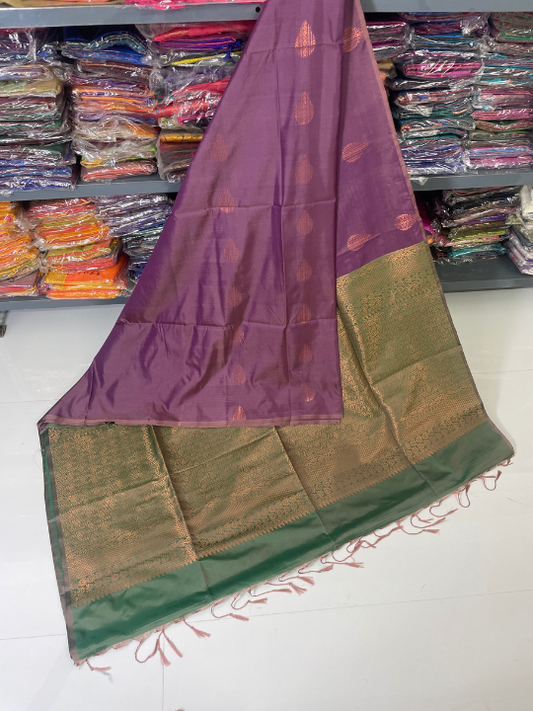 Authentic Kanjivaram Silk Sarees (Purple & Green)