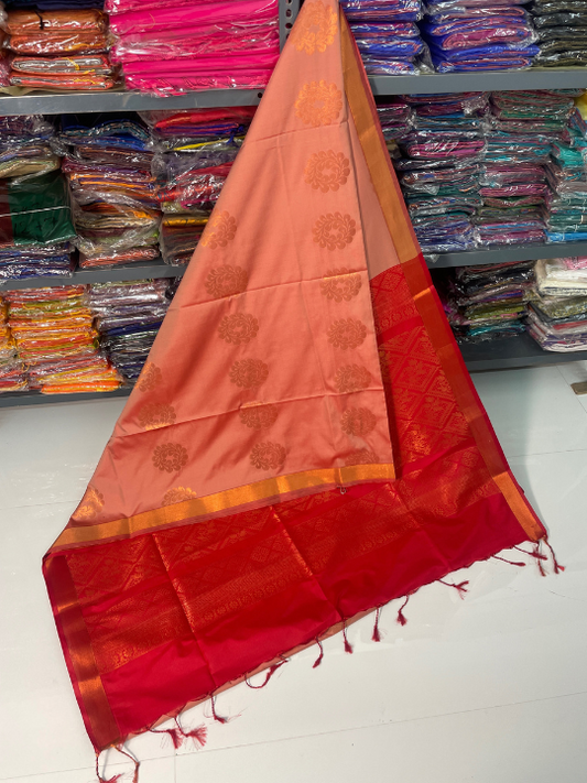 Authentic Kanjivaram Silk Sarees (Peach & Red)