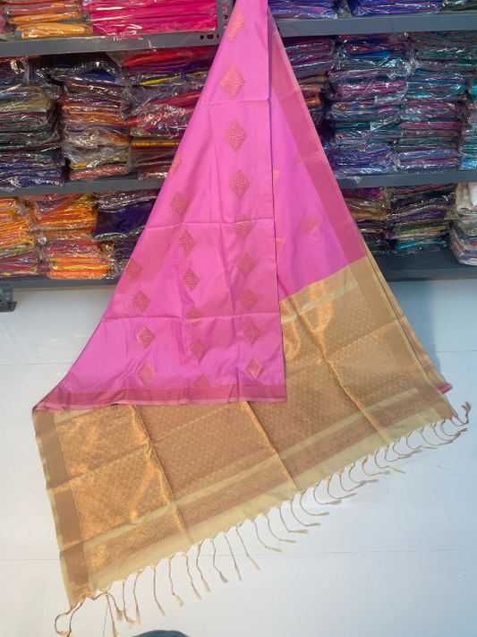 Authentic Kanjivaram Silk Sarees (Pink & Cream)