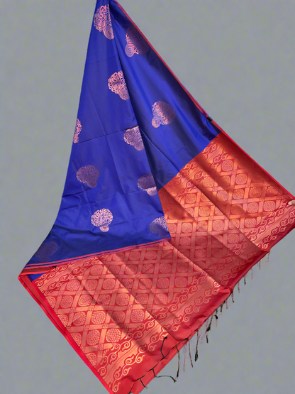 Kanjivaram Tissue Border Soft Silk Saree ( Blue & Maroon )