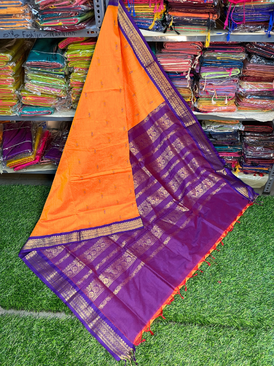 Orange & Purple Kalyani Soft Cotton Saree - Nivnyaa Fashion