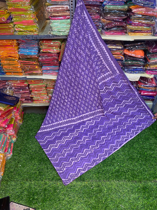 Jaipur Mul Mul Soft Cotton Saree (Purple) - Nivnyaa Fashion