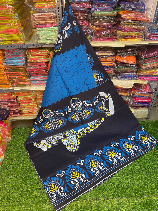 Jaipur Mul Mul Soft Cotton Saree (Blue & Black) - Nivnyaa Fashion