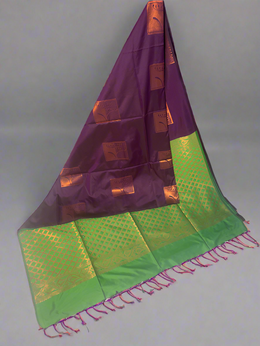 Authentic Kanjivaram Silk Sarees (Dark Purple & Dark Green)