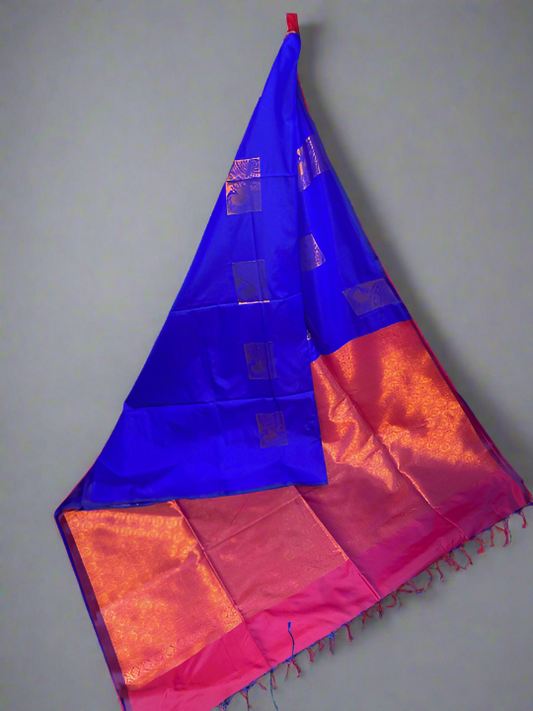 Kanjivaram Tissue Border Soft Silk Saree (Royal Blue & Pink)