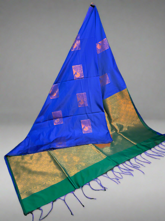 Kanjivaram Tissue Border Soft Silk Saree (Royal Blue & Dark Green)